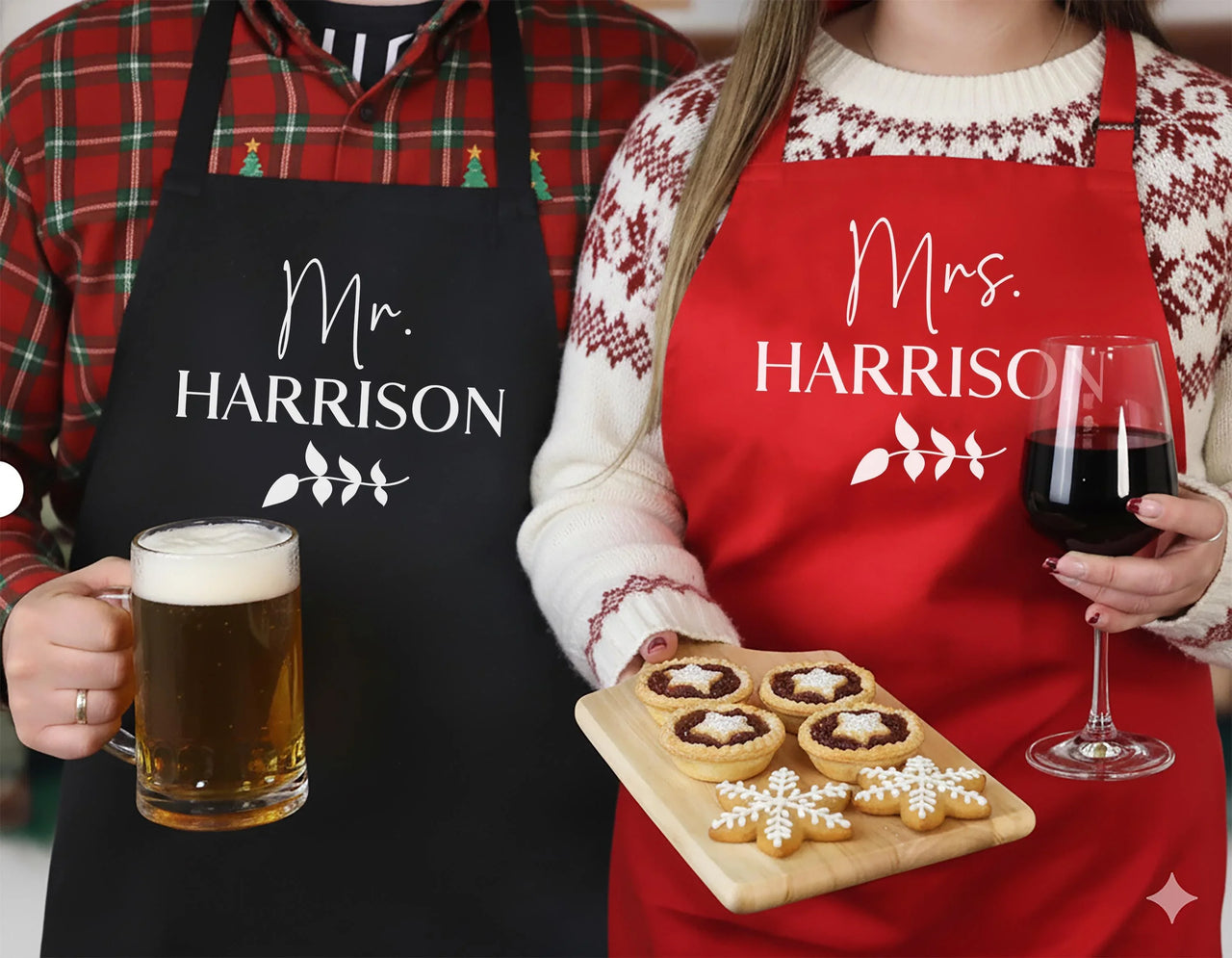 Personalised Couples Apron – Custom Mr And Mrs Kitchen Apron With Adjustable Neck Strap