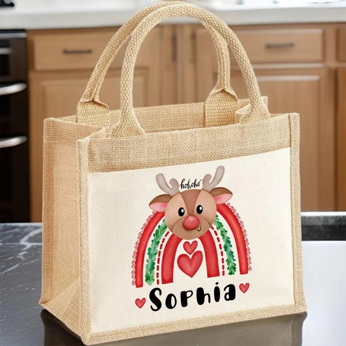 Festive Reindeer Tote Bag - Kids' Xmas Gift - Rainbow Design - Personalised - DENMARY