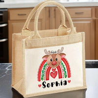 Thumbnail for Festive Reindeer Tote Bag - Kids' Xmas Gift - Rainbow Design - Personalised - DENMARY