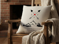 Personalised Adventure Cushion – Romantic Mountain Pillow With Custom Names & Arrows Design