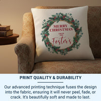 Personalised Family Christmas Cushion - Festive Wreath Keepsake with Your Family Name
