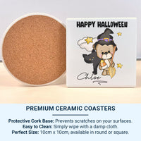 Happy Halloween Mug – Personalised Name with Witch Bear and Cat – Kids’ Spooky Season Trick_or_Treat Gift