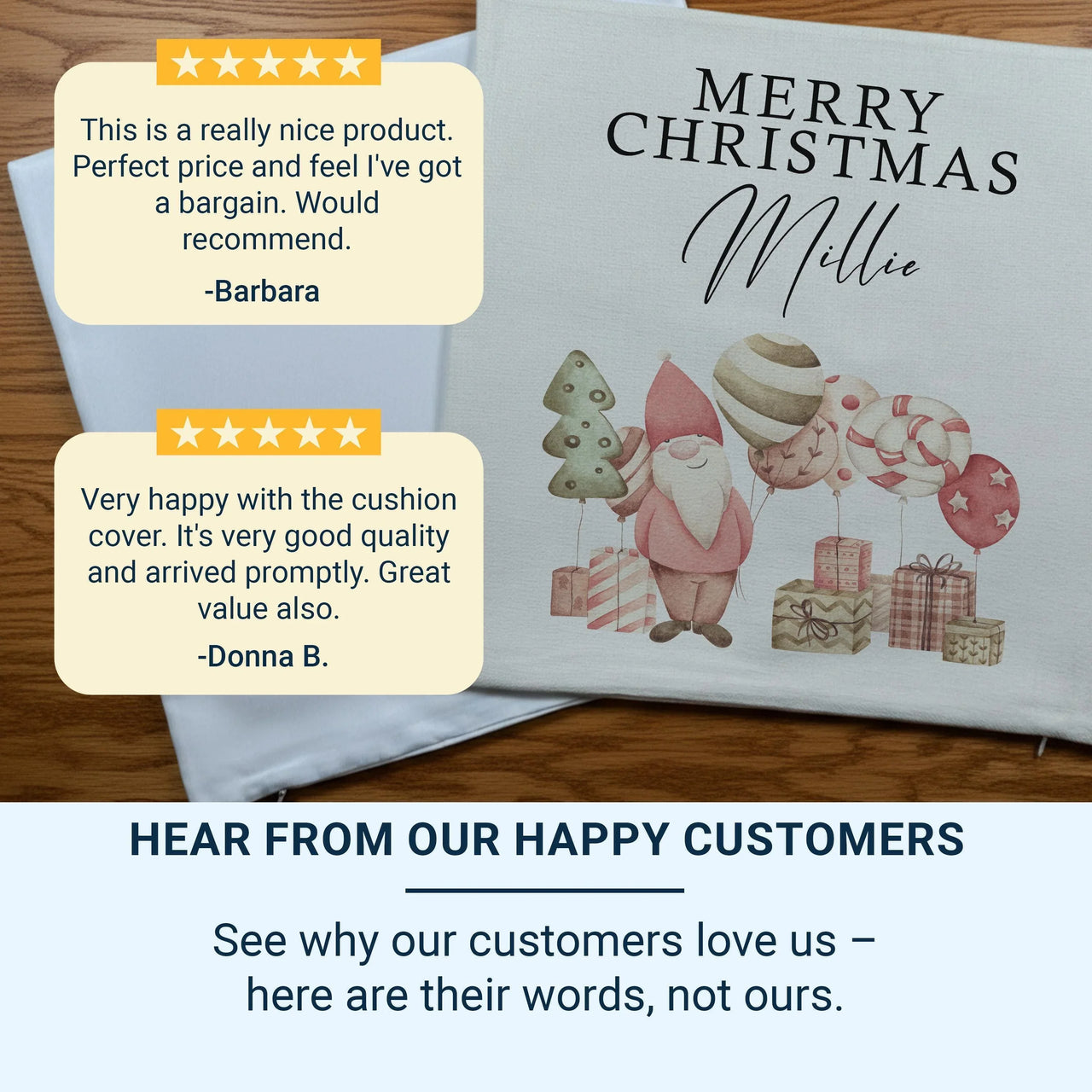 Personalised Gnome Cushion – Custom Name Pillow | Festive Christmas Cushion