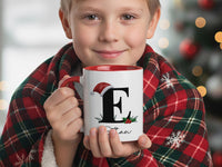 Personalised Initial Christmas Mug with Santa Hat, Family Mugs for Christmas Eve, Hot Chocolate Station