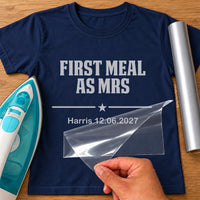 First Meal As Mrs Iron-On Transfer - Personalised Surname & Date Design