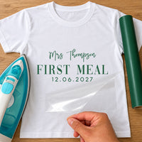 First Meal As Mrs Iron-On Transfer - Personalised Surname & Date Design