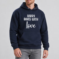 Bakes With Love Iron-On Transfer - Personalised Name Design, shown on a navy hoodie