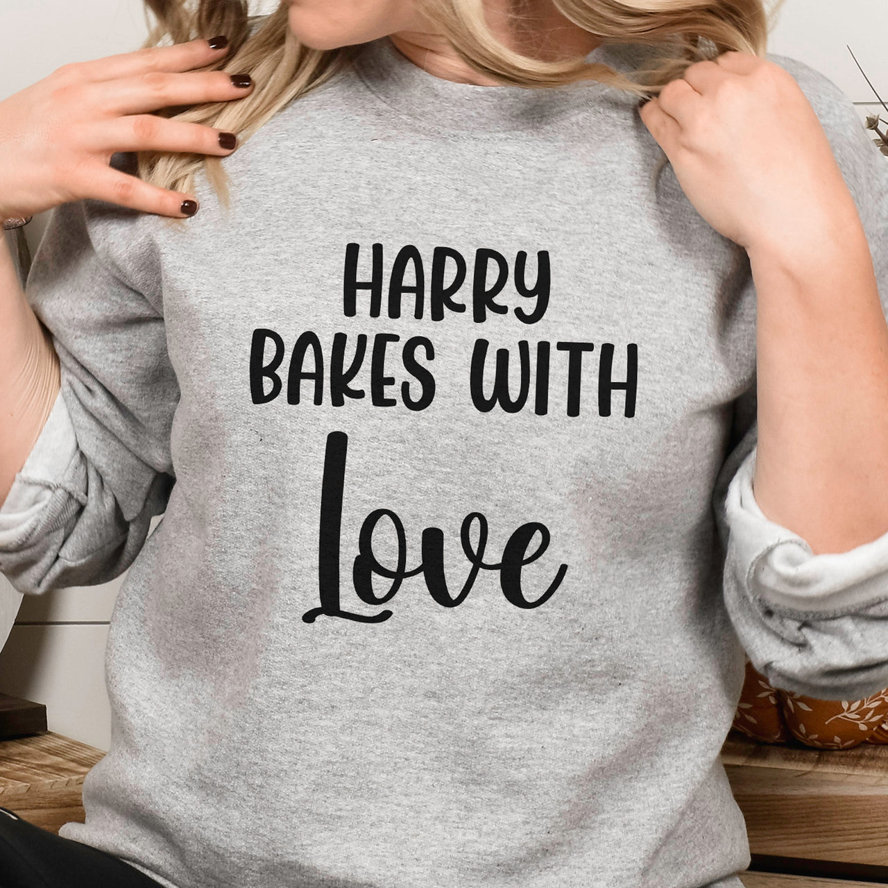 Floral Chef Hat Iron-On Transfer - Personalised Name Baking Design shown on a sweatshirt