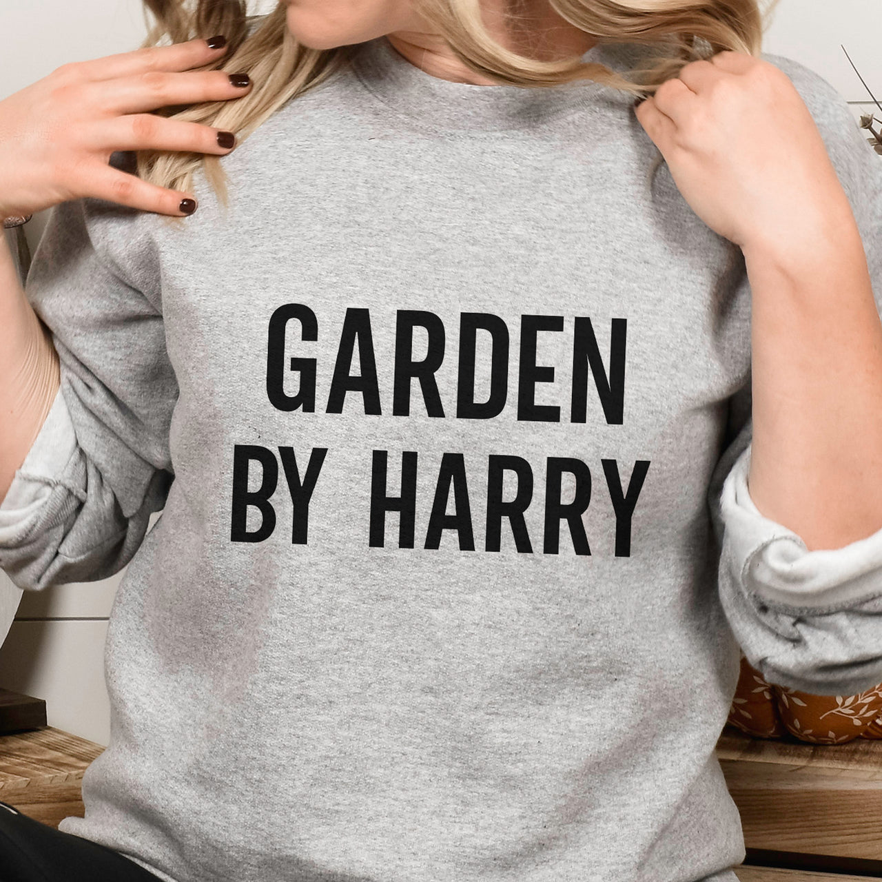 Flower Garden Name Iron-On Transfer - Personalised Name Design shown on a sweatshirt