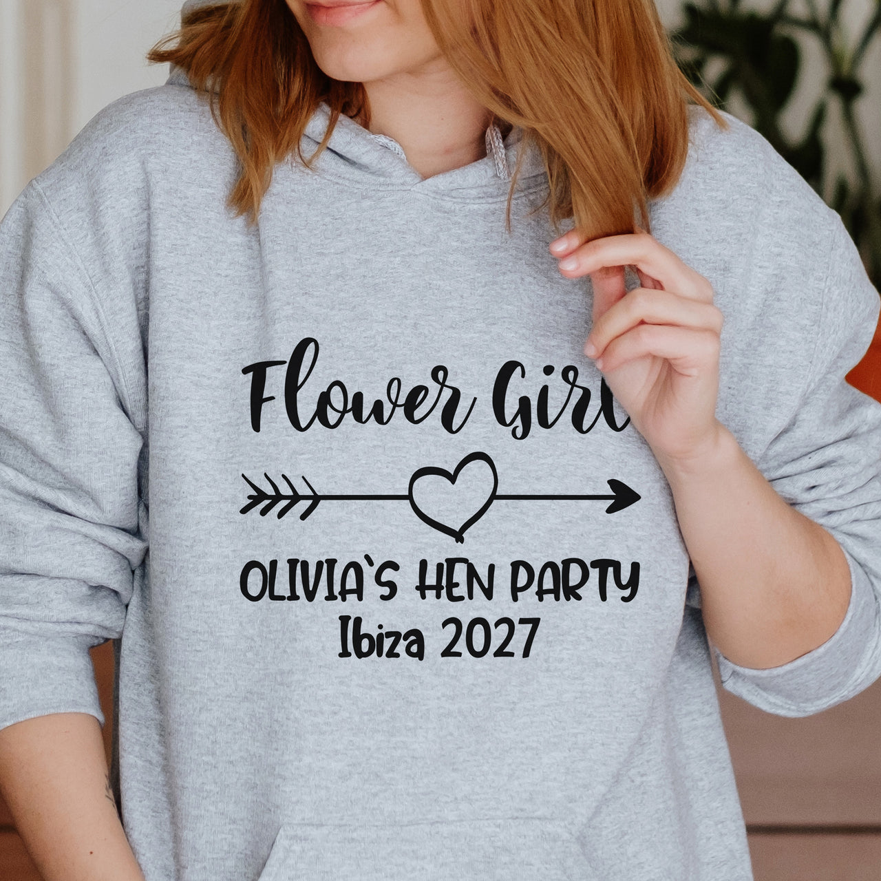 Flower Girl Hen Party Iron-On Transfer shown on a hoodie