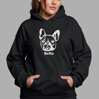 French Bulldog Iron-On Transfer - Personalised Pet Name Design shown on a hoodie