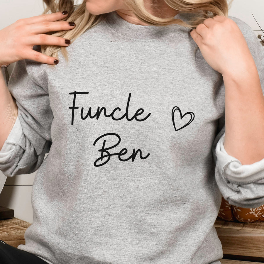Funcle Name Iron-On Transfer - photo of the finished product