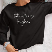 Future Mrs Surname Iron-On Transfer shown on a sweatshirt