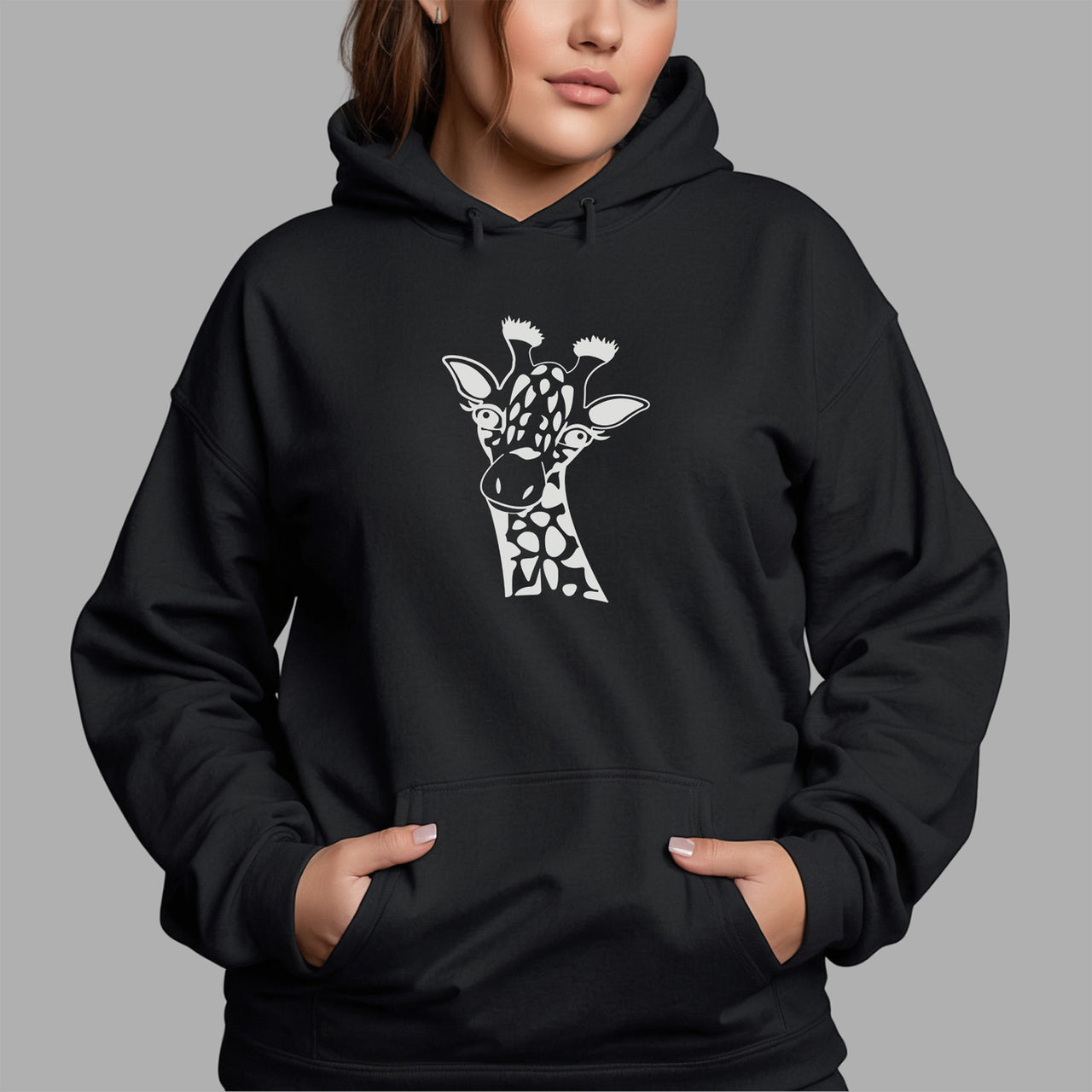 Giraffe Face Iron-On Transfer - Safari Animal Design shown on a hoodie