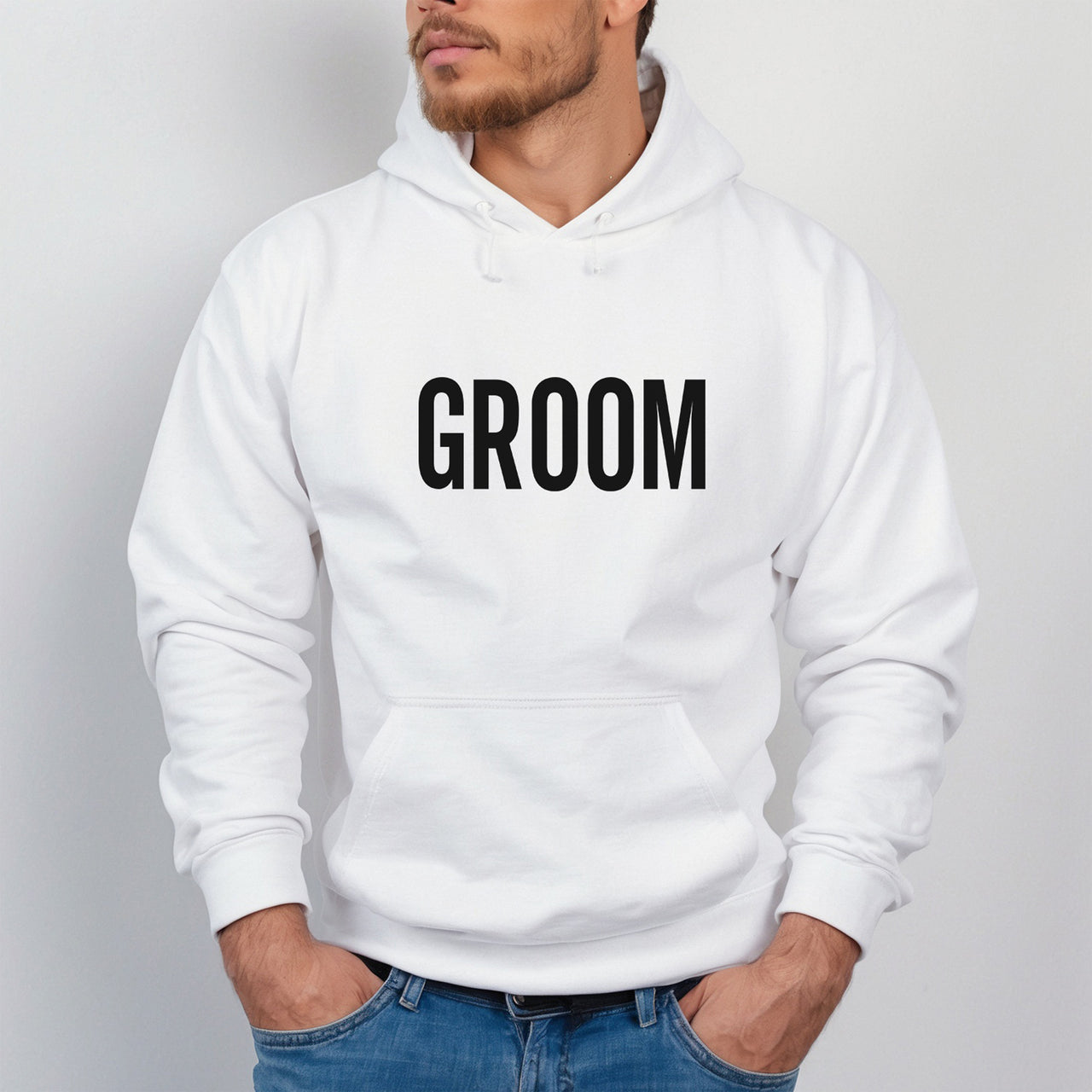 Groom Top Hat Iron-On Transfer - Stag Do &amp; Wedding Day Design shown on a hoodie
