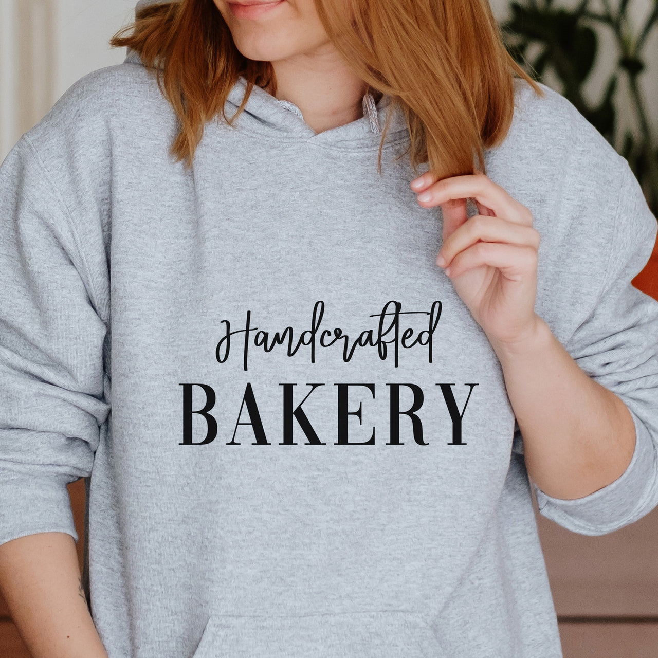 Handcrafted Bakery Iron-On Transfer - Chef Hat Logo Design shown on a hoodie