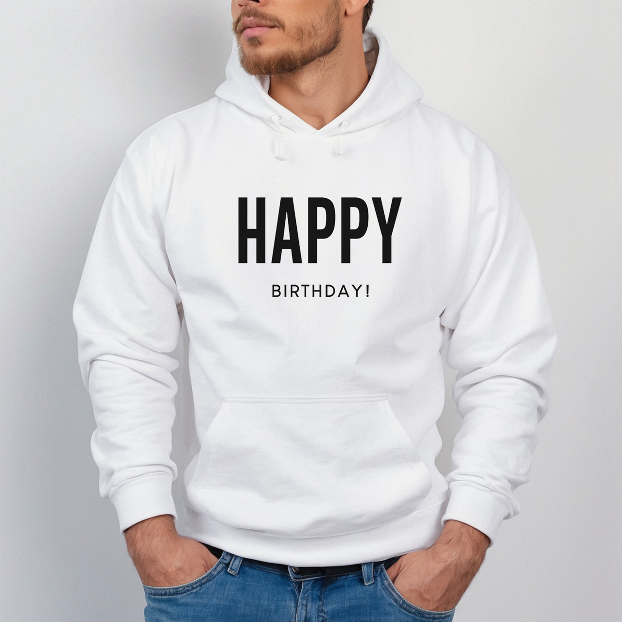 Happy Birthday Iron-On Transfer shown on a hoodie
