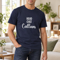 Head Chef Iron-On Transfer - Personalised Name Design, shown on a navy t-shirt