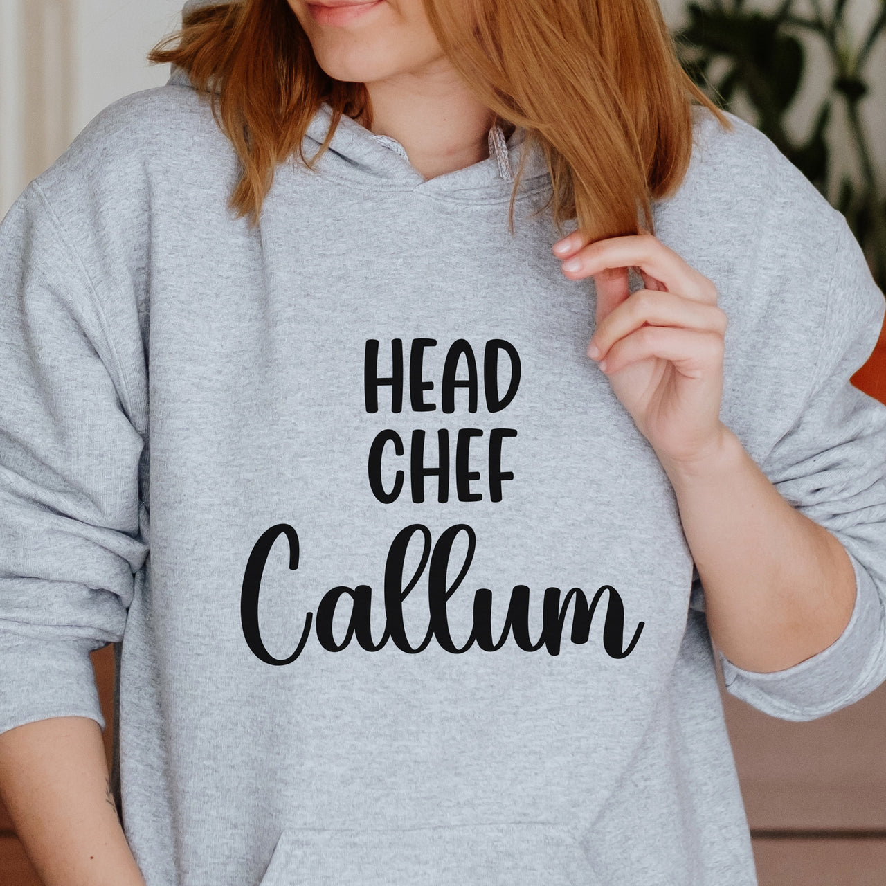Head Chef Iron-On Transfer - Personalised Name Design shown on a hoodie
