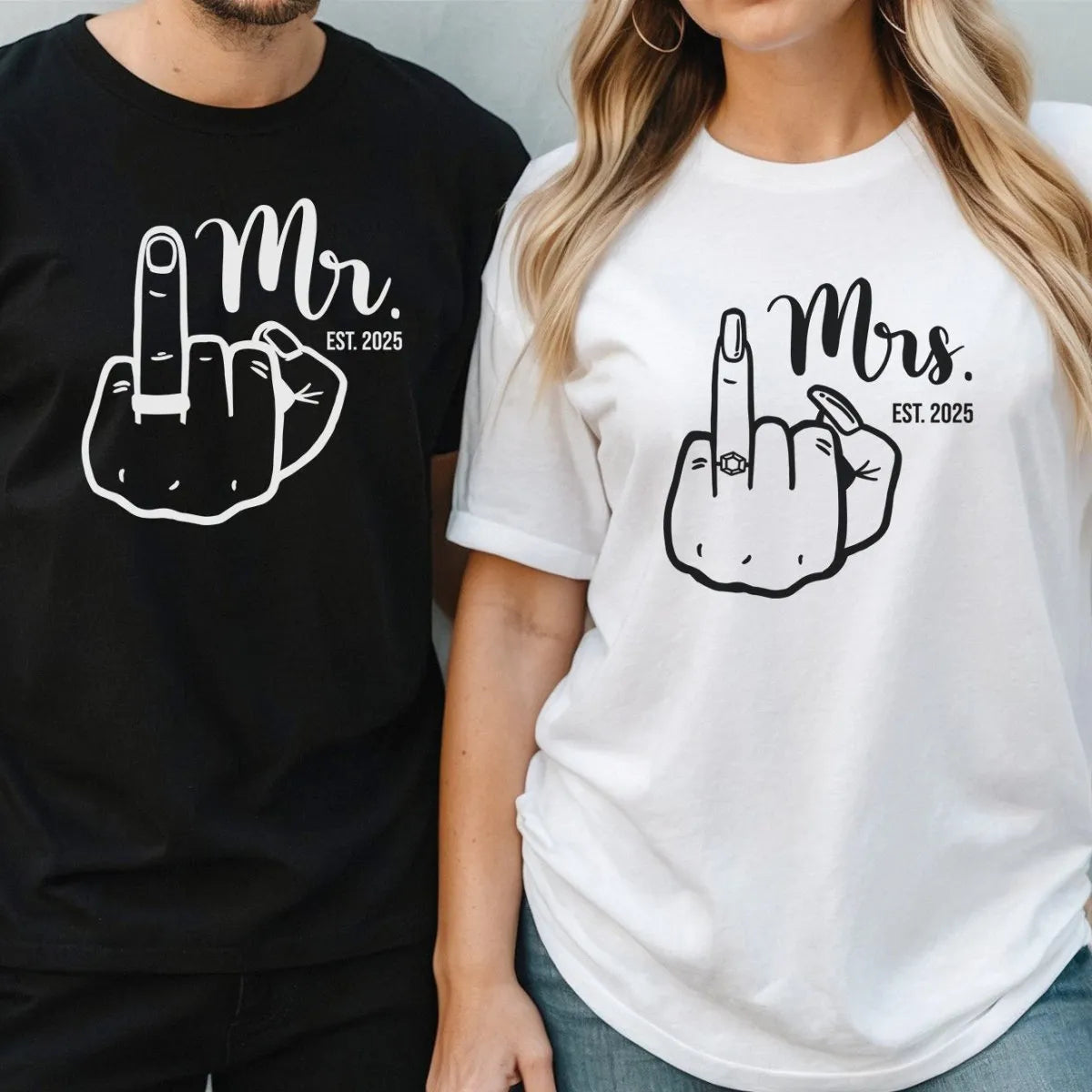 Honeymoon Lovebirds Tee Set - 'Mr & Mrs' Matching Shirts - Anniversary Gift - DENMARY