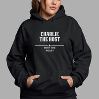 Host With The Roast Iron-On Transfer - Personalised Name Design shown on a hoodie