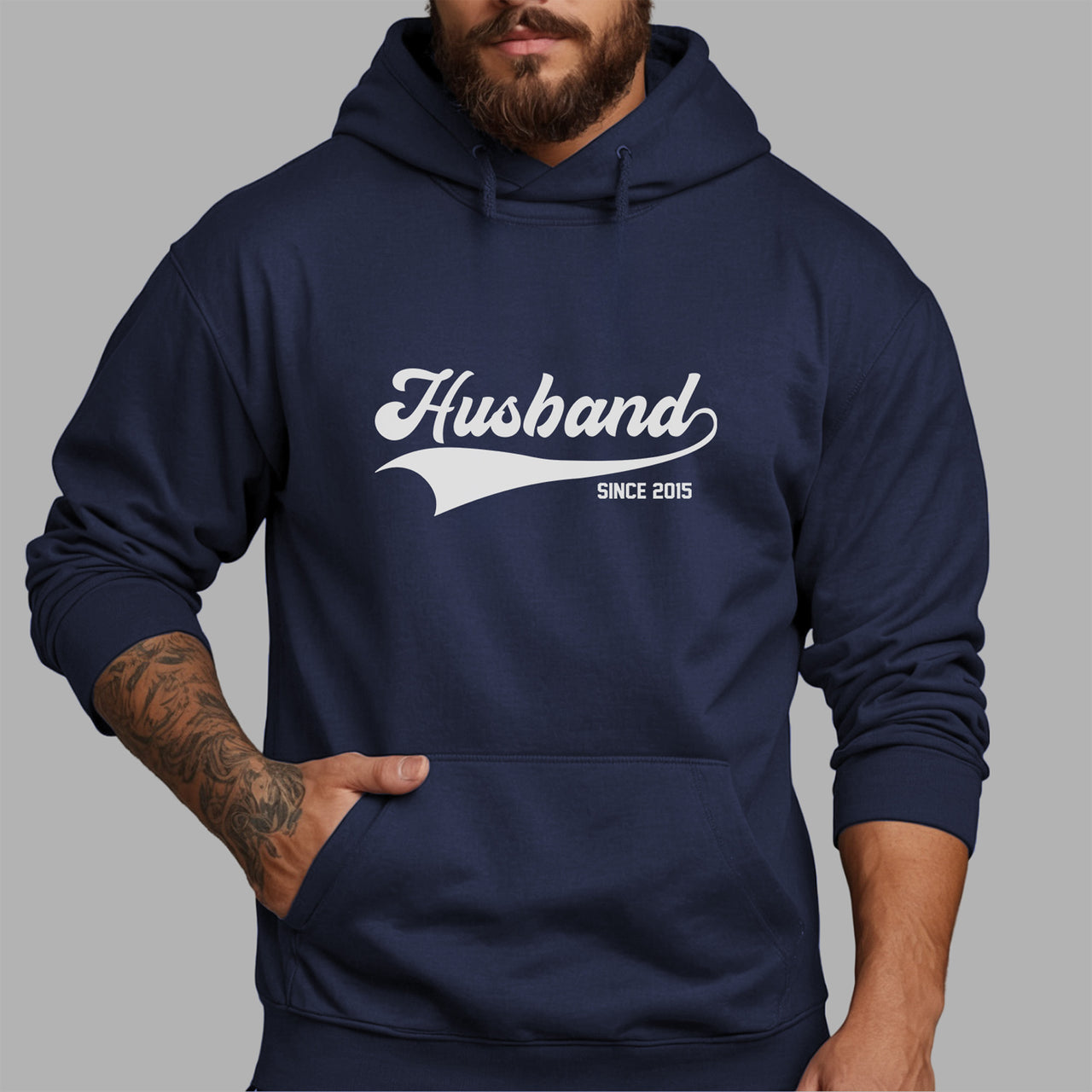 Husband Since Iron-On Transfer - Personalised Anniversary Year Design shown on a hoodie