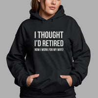 I Thought I'd Retired Iron-On Transfer shown on a hoodie