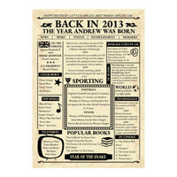Unframed Back in 2013 front page design in black on cream, with UK prices, sport, books and television sections