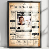 70th Birthday Newspaper Print: Custom Retro Milestone Wall Art