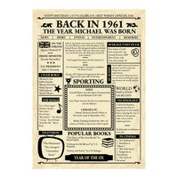 Unframed Back in 1961 print reading The Year Michael Was Born, with a Year of the Ox banner