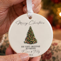 Married ceramic bauble: decorated Christmas tree, Merry Christmas, Our First Christmas as Married, Esme & Teddy 2026