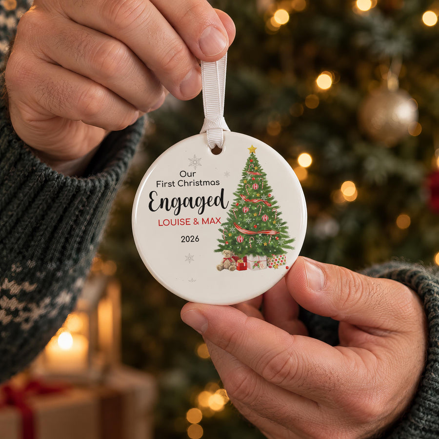 Personalised First Christmas Engaged Tree Bauble - photo of the finished product