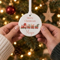 Personalised Santa Train Ceramic Bauble - lifestyle