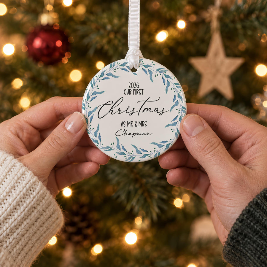 Personalised First Christmas Mr and Mrs Bauble - photo of the finished product
