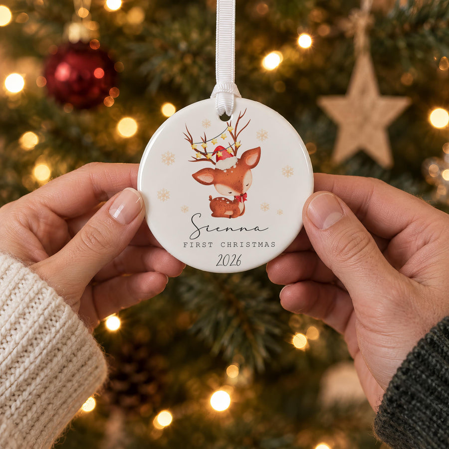 Personalised Babys First Christmas Ceramic Bauble - photo of the finished product