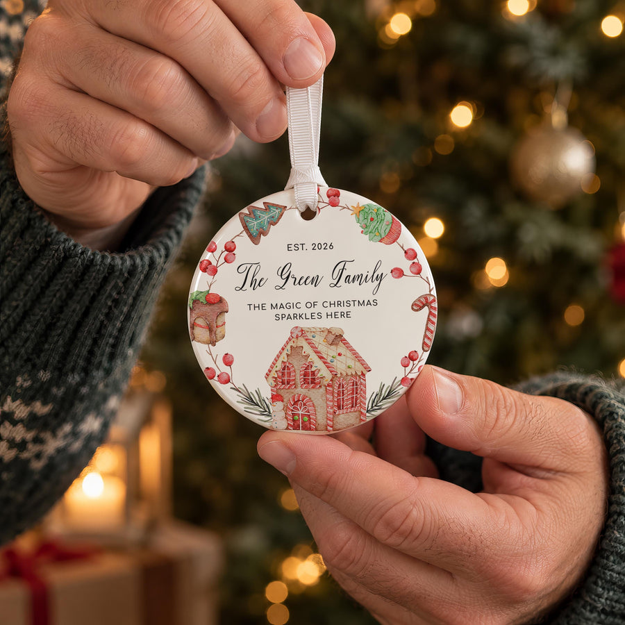 Personalised Gingerbread Family Ceramic Bauble - photo of the finished product