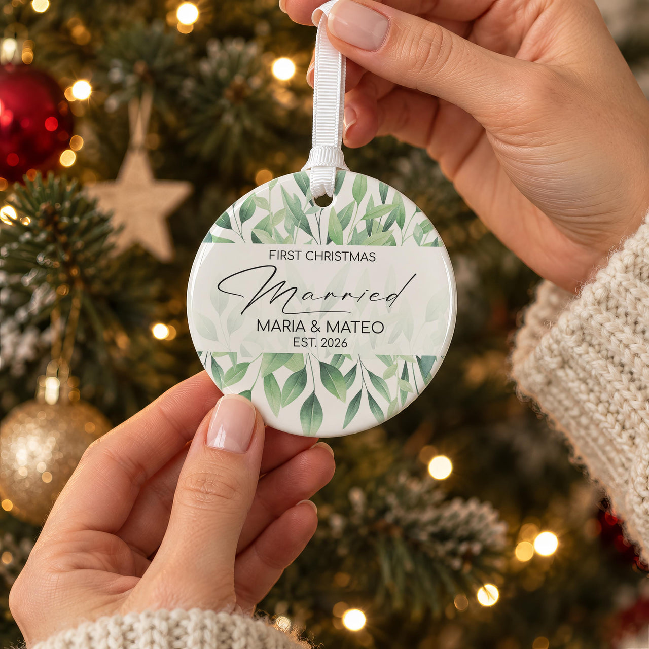 Personalised First Christmas Married Bauble - lifestyle