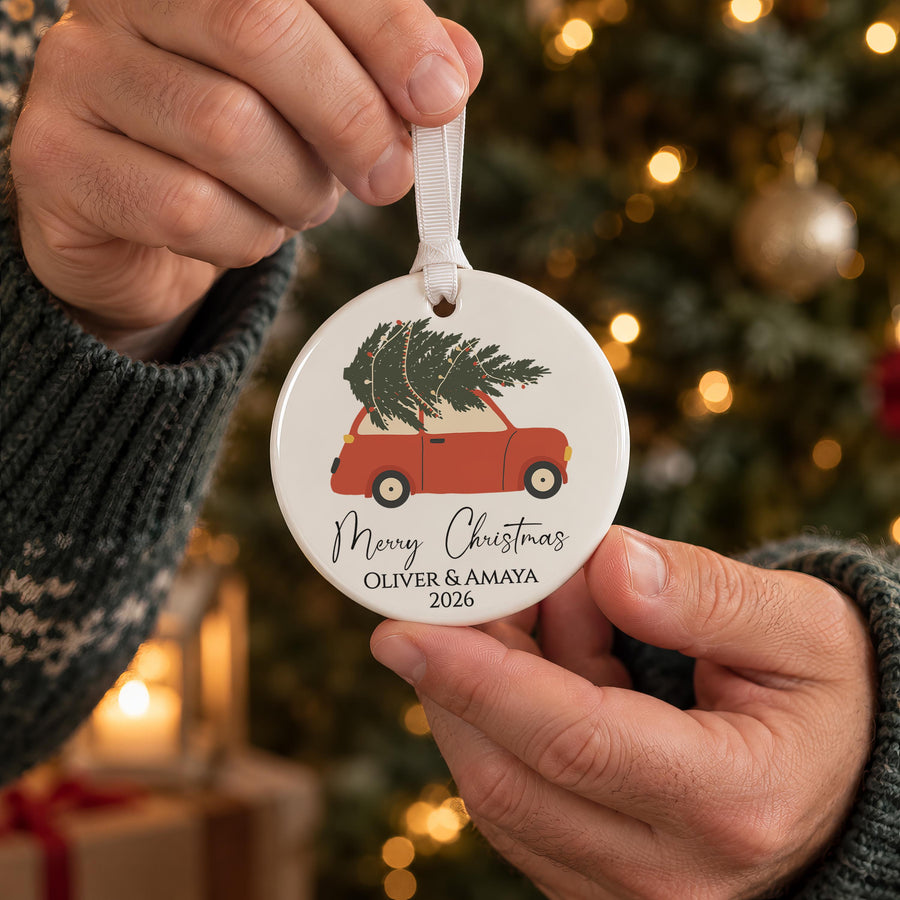 Personalised Red Car Christmas Tree Bauble - photo of the finished product