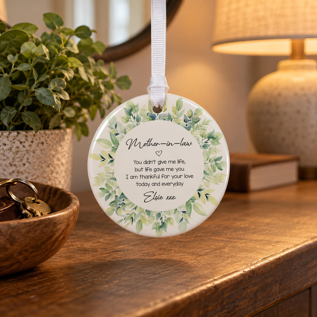 Personalised Mother in Law Wreath Ceramic Ornament - lifestyle