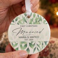 Personalised Leafy Married Ceramic Bauble - main photo