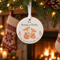 Personalised Trio Foxes Ceramic Bauble - lifestyle