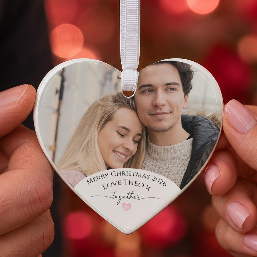 Personalised Couple Photo Ceramic Heart Ornament - photo of the finished product