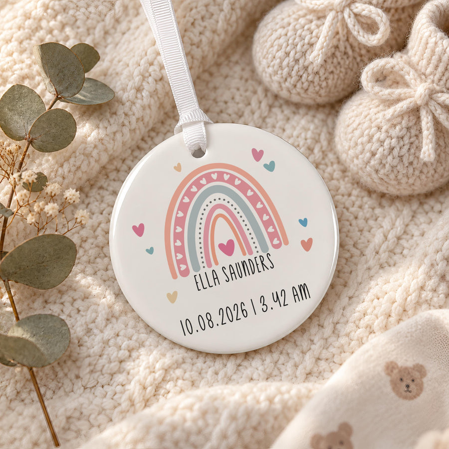 Personalised Rainbow Ceramic Ornament - photo of the finished product