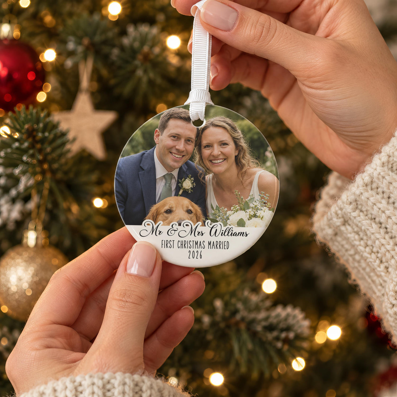 Personalised Mr and Mrs Photo Bauble - lifestyle