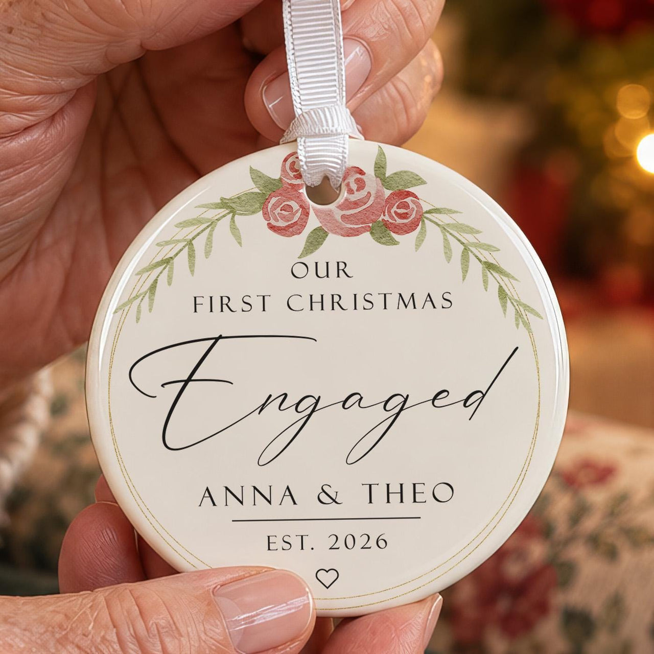 Personalised Floral Wreath Ceramic Bauble - main photo