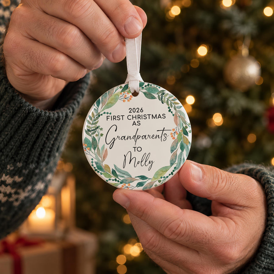 Personalised First Christmas as Grandparents Bauble - photo of the finished product