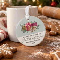 Personalised Wrapped Parcels Ceramic Bauble - lifestyle