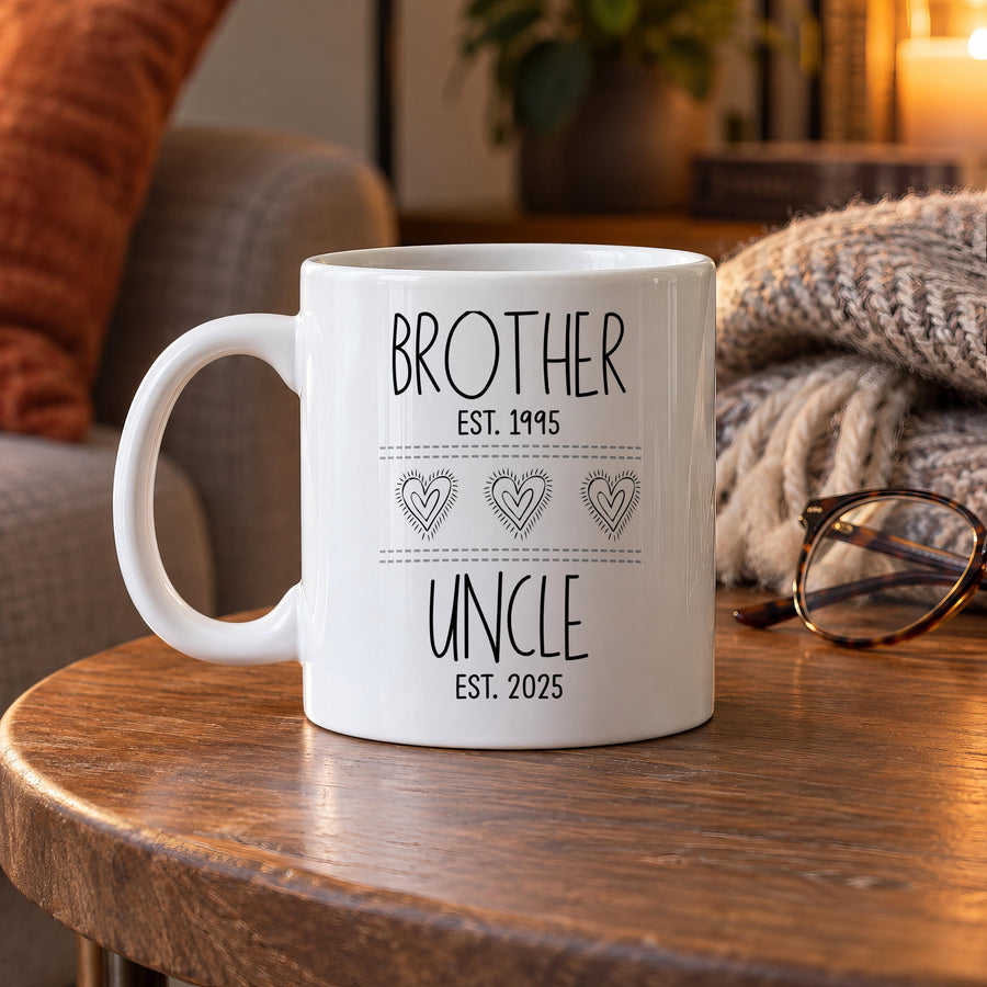 Personalised Brother to Uncle Mug, Baby Announcement Design - photo of the finished product