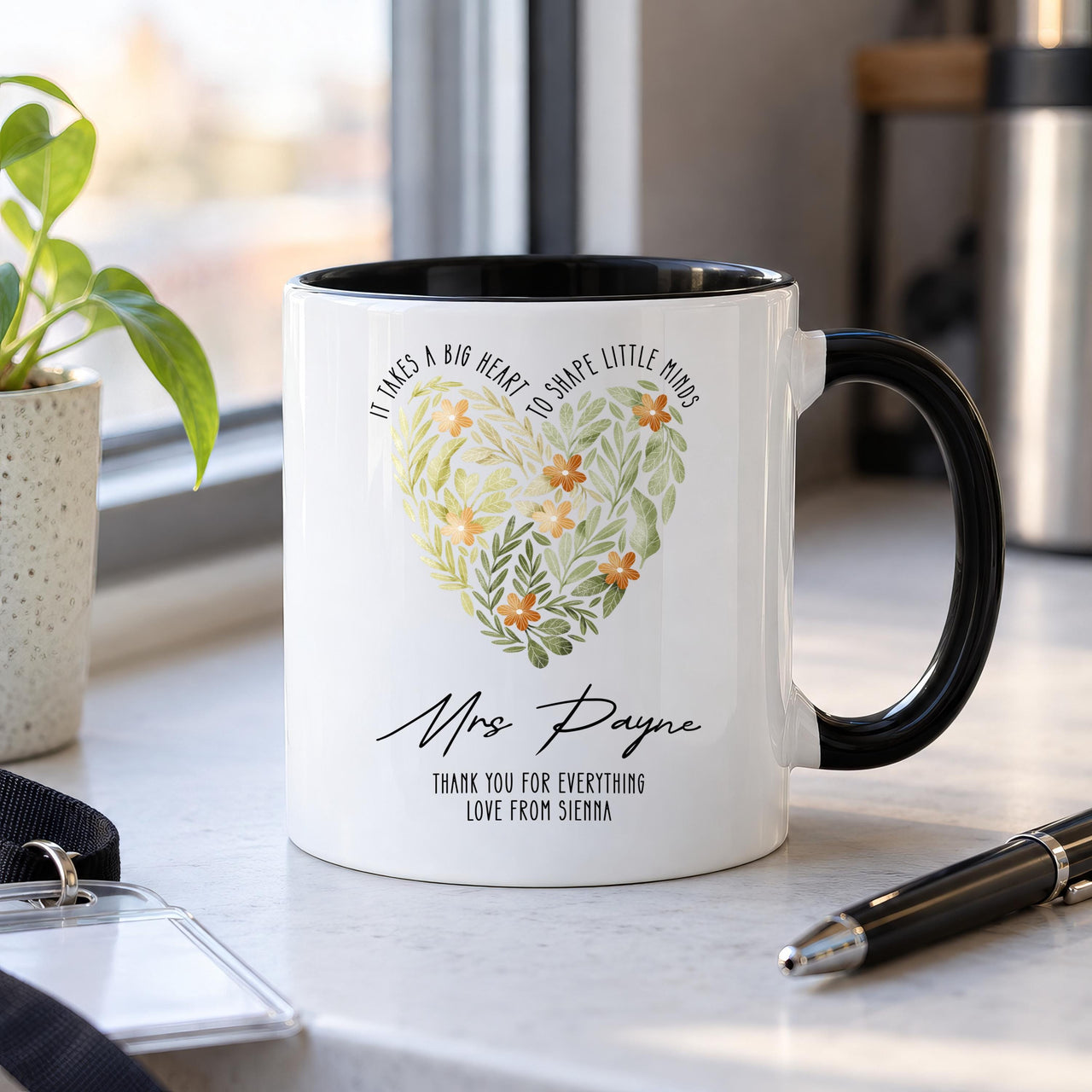 Personalised Leaf Heart Teacher Ceramic Mug - detail 7