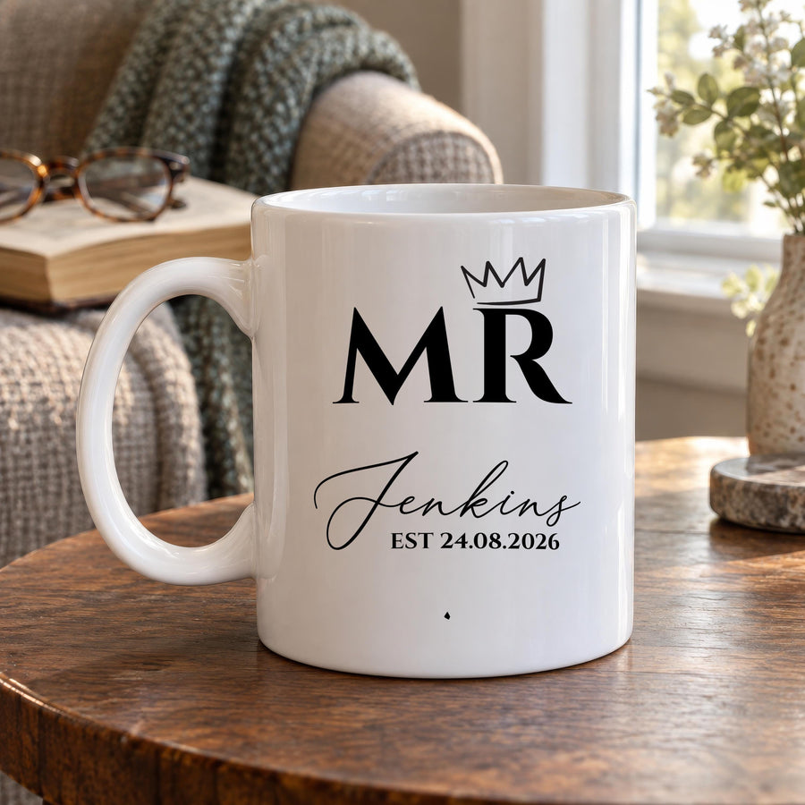 Personalised Mr or Mrs Crown Ceramic Mug - photo of the finished product